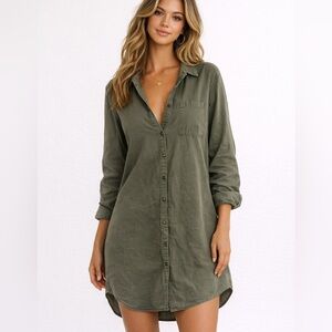 Saks Fifth Avenue Olive Green button up dress‎